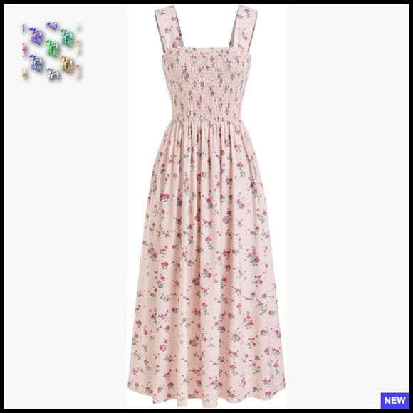 Dresses & Skirts - Floral Square Neck Sleeveless Midi Dress A Line Casual Summer Sundress
